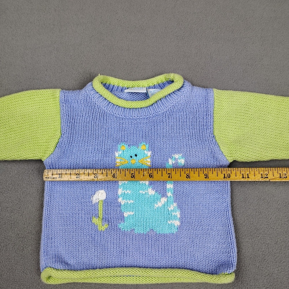 Vintage Knit Kitty Cat Sweater Baby 18 Months Purple Green Cotton Cute Roll Neck - Picture 5 of 8